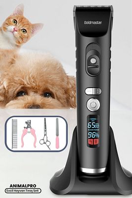 Animalpro Şarj Standlı Led Ekranlı Kedi Köpek Tıraş Makinesi Pet Evcil Hayvan Tüy Kesme Aparatlı ürün fotoğrafı