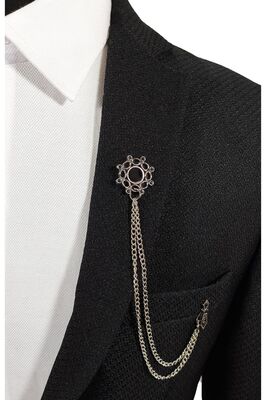 Siyah Renk Taş Işlemeli Metal Ceket Yaka Iğnesi Yaka Zinciri ürün fotoğrafı