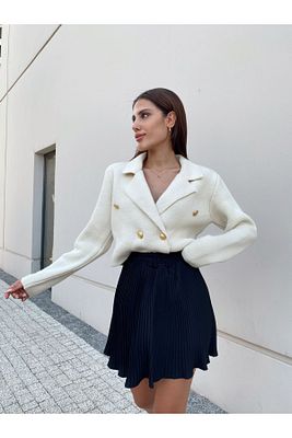 Kadın Altin Düğmeli Basic Triko Crop Hırka Blazer Ceket Cardigan ürün fotoğrafı