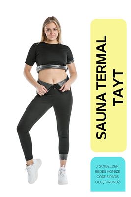 Zayıflatan Termal Sauna Agraflı Terleten Yüksek Bel Zayıflatan Spor Tayt ürün fotoğrafı