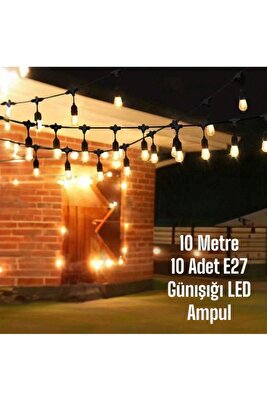10 Metre, 10 Adet 10 Watt Günışığı Ampullü Düğün Kına, Eğlence, İşletme, Bahçe Aydınlatma Organizeri ürün fotoğrafı
