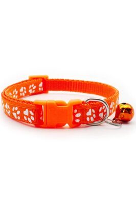 Pati Desenli Turuncu Renkli Ayarlanabilir Çıngıraklı Kedi-köpek Boyun Tasması ürün fotoğrafı