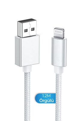 İphone 5/ 5s/ 6/ 6s/ 7 / Plus / Se 1 2 3 Nesil Hızlı Şarj Kablosu Usb To Lightning Örgülü Beyaz ürün fotoğrafı