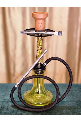 Khateeb Sarı Desenli Orta Boy Profesyonel Nargile Takımı 42 cm (Kefo Çelik Maşa & GT Bowls Lüle) ürün fotoğrafı
