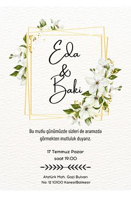 Davetiye, Düğün Davetiyesi, Nikah Davetiyesi, Nişan Davetiyesi (50 ADET) ürün fotoğrafı