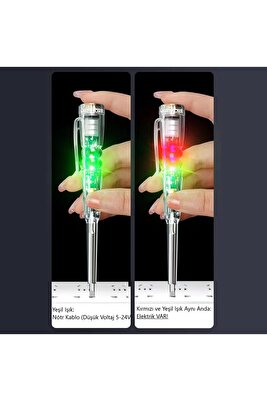 Kontrol Kalemi Elektrik Elektronik Test Cihazı Kırmızı Yeşil Led Işıklı Faz Voltaj Testi Tornavida ürün fotoğrafı