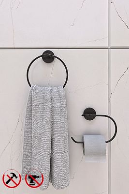 Banyo Aksesuar Seti Yuvarlak Havluluk Kapaksız Tuvalet Kağıtlığı Ister Yapıştır Ister Montajla ürün fotoğrafı