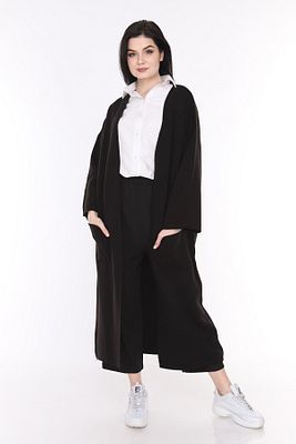 Kadın Siyah Kışlık Kimono Kol Cepli V Yaka Hırka 4100 ürün fotoğrafı