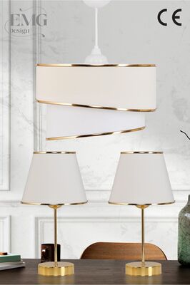Kumaş Galaksi Modern Pasta Tekli Ve 2 Li Gold Abajur Seti ürün fotoğrafı