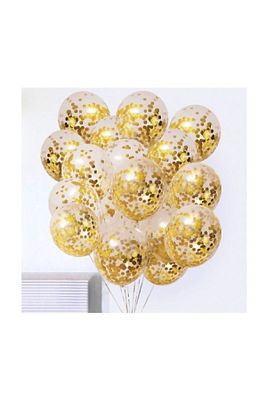 Gold Konfetili Şeffaf Balon Seti - 10 Adet ürün fotoğrafı