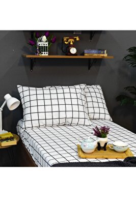 Ranfors Pamuklu Siyah Beyaz Kareli Battal Boy Kumaş Lastikli Çarşaf 180x200 ürün fotoğrafı