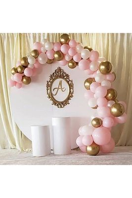 50 Adet 12 Inç Metalik Parti Balonu Pembe -Beyaz - Gold + 5 mt Balon Zinciri ürün fotoğrafı