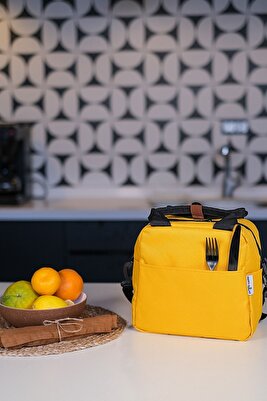 Sarı Isı Yalıtımlı Su Geçirmez Termal Çanta Yemek Taşıma Beslenme Çantası Askılı ürün fotoğrafı