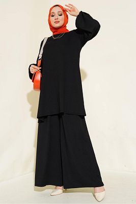 Kadın Siyah Tunik Pantolon Alt Üst Takım 6663 ürün fotoğrafı
