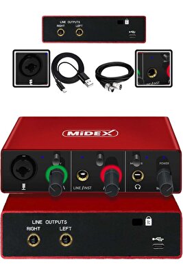 Midex Glx-500 Pro 2 Giriş 2 Çıkış Usb Stüdyo Ses Kartı (XLR KABLO HEDİYE) ürün fotoğrafı