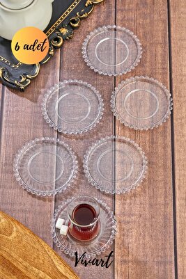 Kristal 6'lı Akrilik Boncuklu Çay Bardağı Altı - Boncuk Çay Tabağı ( Cam Değildir ) ürün fotoğrafı