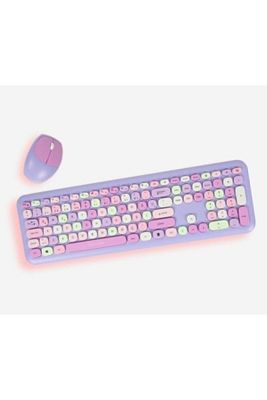 Pembe Kız Kalp Mini Karışık Renk Kablosuz Klavye Mouse Set (pembe) ürün fotoğrafı