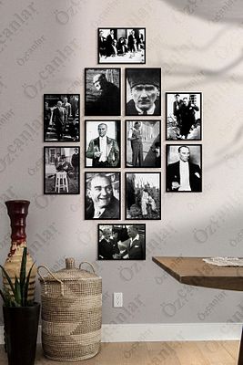 Çerçevesiz Çerçeve Görünümlü Atatürk Fotoğrafları 12 Parça Mdf Tablo Seti Çoklu Baskı Seti Mdf Baskı ürün fotoğrafı