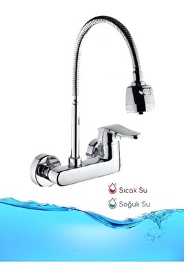 VİOSA ARMATÜR Pirinç Duvardan Döner Borulu Mutfak Evye Aplike Bataryası Sarı Üzeri Krom Kaplama ürün fotoğrafı