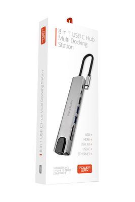Macbook Pro Air Type-c Hub Dönüştürücü Hdmi Usb Micro Sd Çevirici Çoklayıcı 8 Girişli Hb08 ürün fotoğrafı