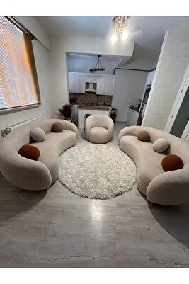 Fasulye Teddy Koltuk Takımı 3+3+1 Krem ürün fotoğrafı