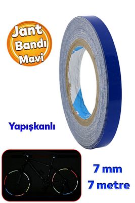 Yapışkanlı Neon Bisiklet Motosiklet Araba Jant Bandı 7 mm X 7 metre Mavi Reflektif Parlayan Bant ürün fotoğrafı
