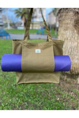 Mat Taşıma Çantası Pilates & Yoga Plaj Günlük Haki Yeşil Kanvas Kumaş Kadın Kol Çantası ürün fotoğrafı