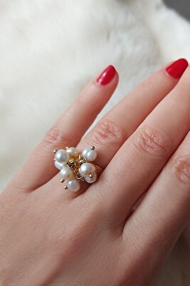 Altın Kaplama Sallantılı İnci Yüzük ürün fotoğrafı