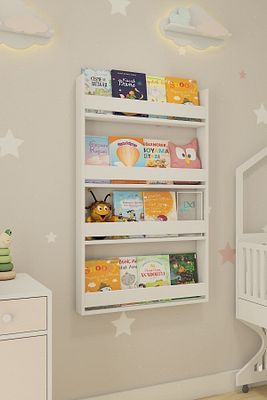 Montessori Çocuk Odası Eğitici Kitaplık 4 Rafl Beyaz Kitaplık ürün fotoğrafı
