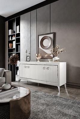 Klas Konsol Mdf Mebran Kapak Beyaz Gümüş ürün fotoğrafı