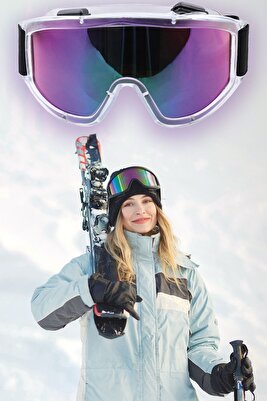 Kayak Gözlüğü Aynalı Gökkuşağı Ventilli Güneş Kar Koruyucu Gözlük UV Korumalı Snowboard Glasses ürün fotoğrafı