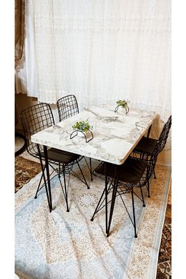 Yemek Masası Mutfak Masa 4 Kişilik Tel Sandalye Yeni Model Sandalye 70/110 Masa Ve 4 Adet Sandalya ürün fotoğrafı