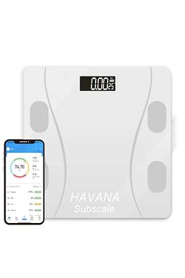 Beyaz Havana Supscale Dijital Baskül Yağ Su Kas Vücut Kitle Endeksi Kilo Ölçer Tartı Termometreli ürün fotoğrafı
