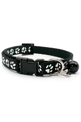 Pati Desenli Siyah Renkli Ayarlanabilir Çıngıraklı Kedi-köpek Boyun Tasması ürün fotoğrafı