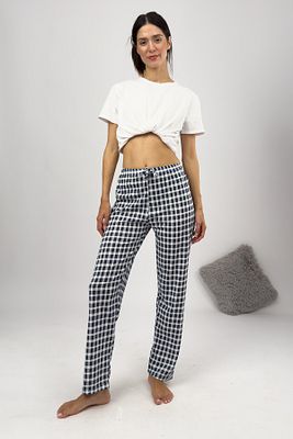 Kadın Pijama Altı Kurdeleli Ekose Lacivert Beyaz Kare Büyük Beden ürün fotoğrafı