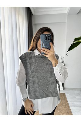 Yandan Bağlamalı Saç Örgü Süveter ürün fotoğrafı