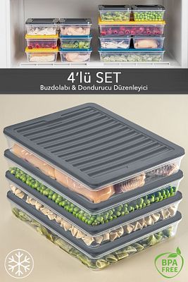 4'lü Buzdolabı Organizer Mikrodalga Ve Difrize Uygun Saklama Kabı Antrasit 4 X 2400 ml ürün fotoğrafı