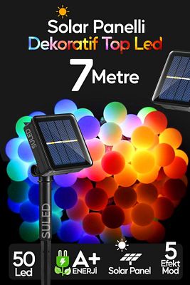 Dekoratif Top Led Solar Balkon Teras Ağaç Bahçe Aydınlatması 7 Metre 50 Rgb Su Geçirmez ürün fotoğrafı
