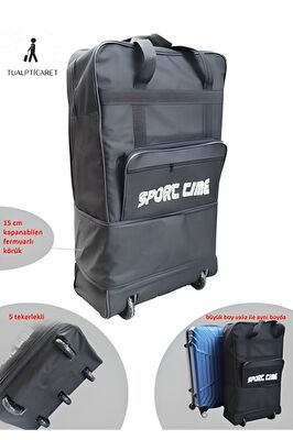 siyah Genişleyebilir Seyahat Çantası Hurç 5 Tekerlekli Bez Büyük Boy Valiz Körüklü 75x45x25cm ürün fotoğrafı