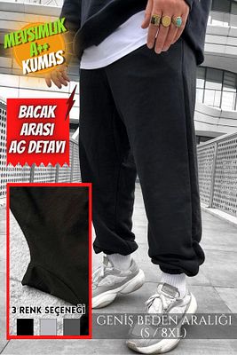 2 Iplik Yazlık Siyah Oversize Paçası Lastikli Eşofman Altı Büyük Beden Battal Kesim Bol Kalıp ürün fotoğrafı