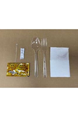 Erler Amb. Şeffaf 6lı Lüx Çatal-kaşık-ıslak Mendil Ikram Seti 100 Adet ürün fotoğrafı