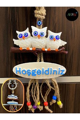 White Garden Beyaz Baykuş Kapı Süsü, Dekoratif Süs, Hoşgeldiniz ürün fotoğrafı