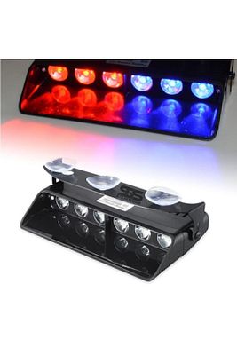 S6 Polis Çakar Lamba Cam Içi Vantuzlu 6 Led Kırmızı Mavi Çakmaklık Girişli 12 Mod Polis Lamba ürün fotoğrafı