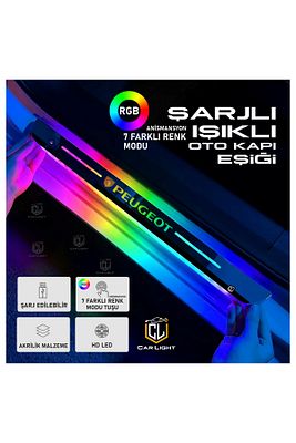 PEUGEOT Marka Tüm Araç Modellerine Uyumlu, LED Işıklı Kapı Eşiği, USB Destekli, Şarjlı, EGKAPE ürün fotoğrafı