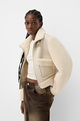 Suni yünlü kollu astar detaylı ceket ürün fotoğrafı