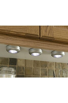 3 Adet Dokunmatik Led Kablosuz Spot Ampul Işık Lamba Yapışkanlı Banyo Dolap Tavan Lambası 3 Led ürün fotoğrafı