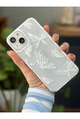 Iphone 14 Plus Ve 15 Plus Uyumlu Şeffaf Kelebek Baskı Desenli Silikon Kılıf ürün fotoğrafı