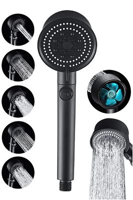 Turbo Fan Pervaneli 5 Fonksiyonlu Star Stop Su Tasarruflu Duş Başlığı Pervaneli Turbo El Duşu Siyah ürün fotoğrafı