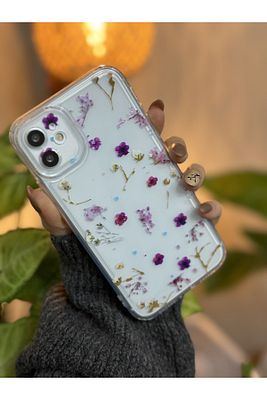 Iphone 11 Köşeli (12 GÖRÜNÜMLÜ) Uyumlu Mor Çiçek Desenli Kamera Korumalı Kılıf ürün fotoğrafı