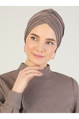 Çapraz Üç Bantlı Hazır Türban - Vizon - 56 - ürün fotoğrafı